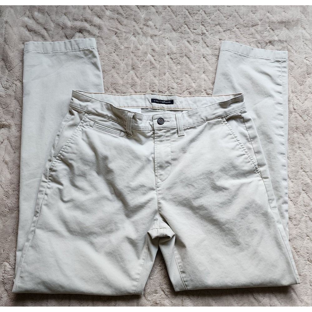 Lucky Brand Mens Chino Pants 34x32 Light Khaki Beige Straight Leg Flat Front